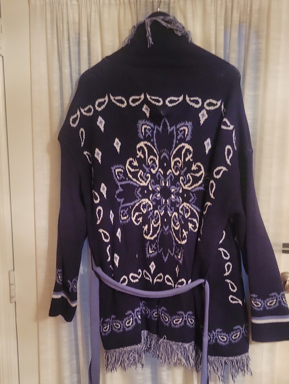 Fashion Nova Navy Fringe Belted Cardigan Coatigan Brand New - Picture 7 of 7